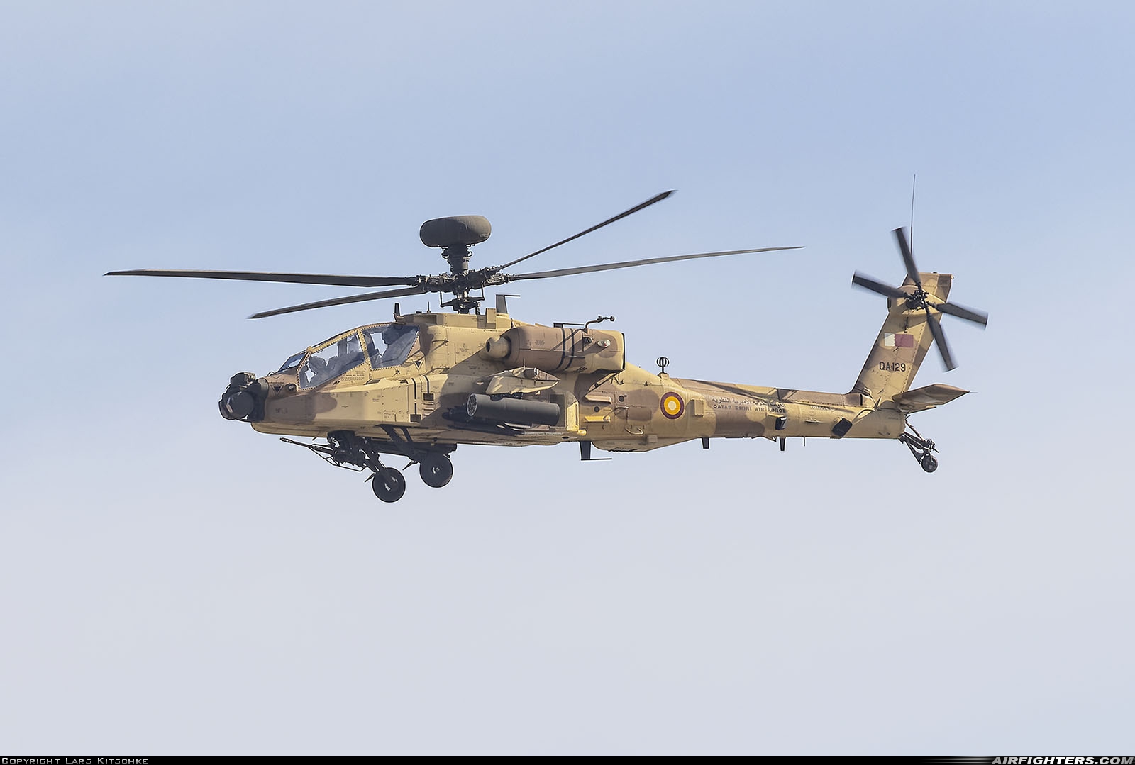 Qatar - Emiri Air Force Boeing AH-64E Apache Guardian QA129 at Off-Airport - Doha City, Qatar