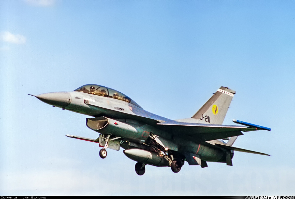 Netherlands - Air Force General Dynamics F-16B Fighting Falcon J-211 at Leeuwarden (LWR / EHLW), Netherlands