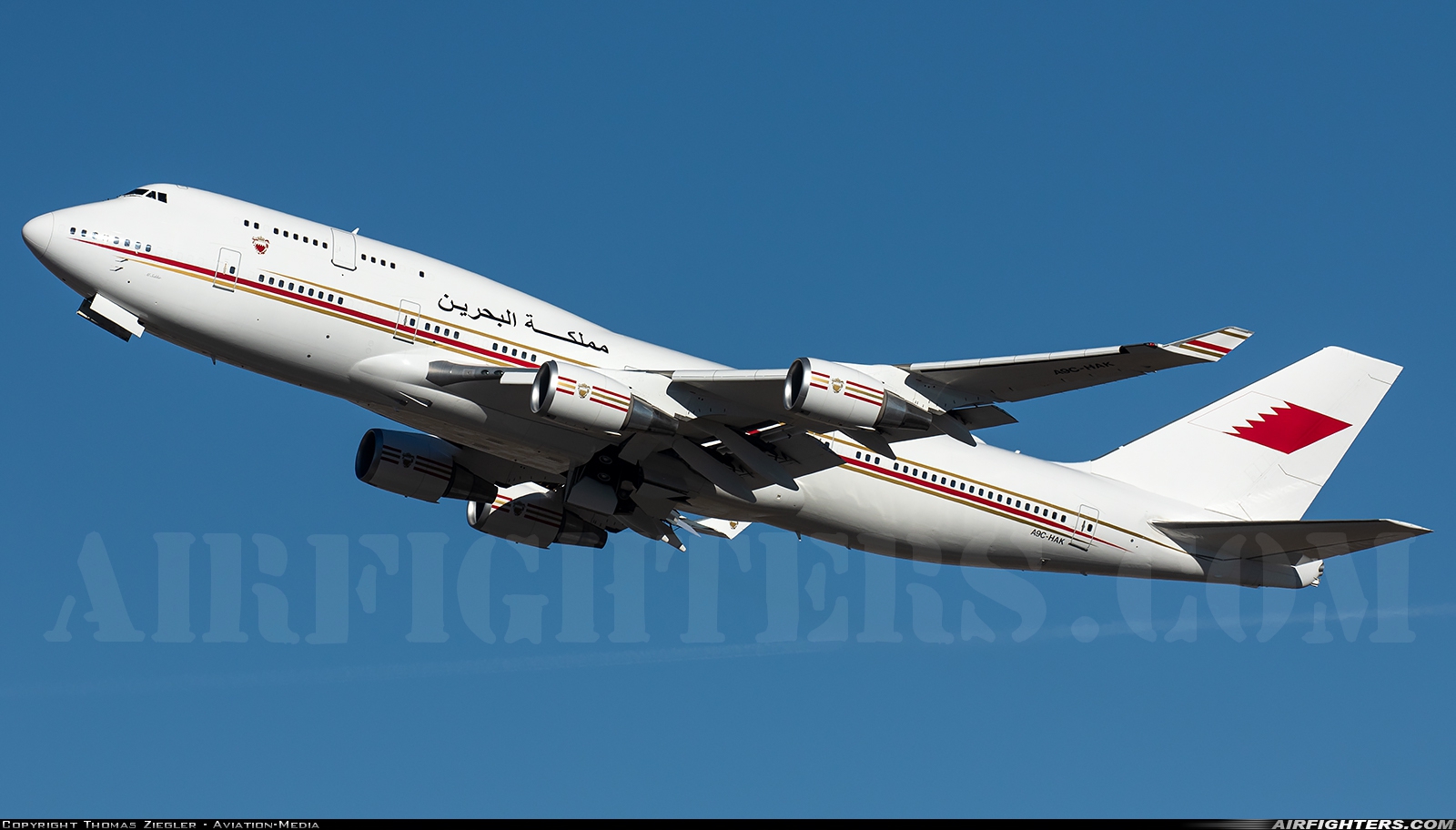 Bahrain - Royal Flight Boeing 747-4F6 A9C-HAK at Munich (- Franz Josef Strauss) (MUC / EDDM), Germany