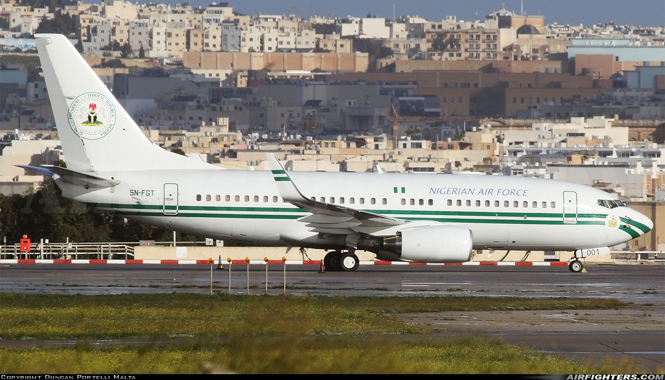 Nigeria - Air Force Boeing 737-7N6 BBJ 5N-FGT at Luqa - Malta International (MLA / LMML), Malta
