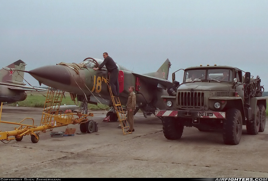 Russia - Air Force Mikoyan-Gurevich MiG-23UB 18 YELLOW at Lipetsk (LPK / UUOL), Russia
