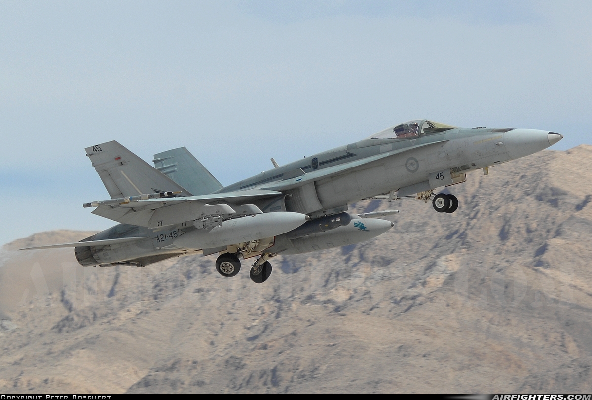 Australia - Air Force McDonnell Douglas F/A-18A Hornet A21-45 at Las Vegas - Nellis AFB (LSV / KLSV), USA