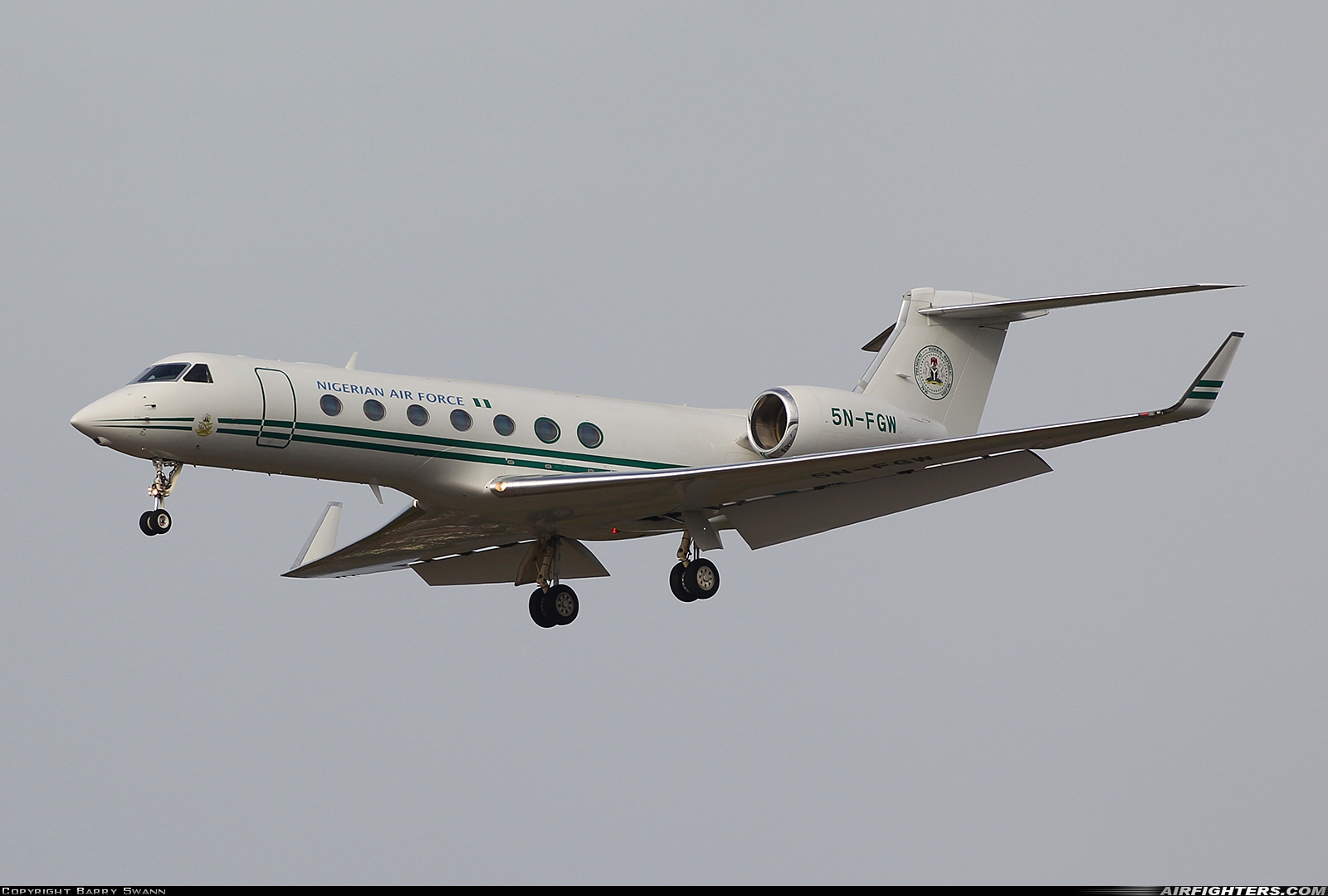 Nigeria - Air Force Gulfstream Aerospace G-550 (G-V-SP) 5N-FGW at Manchester - Int. (Ringway) (MAN / EGCC), UK