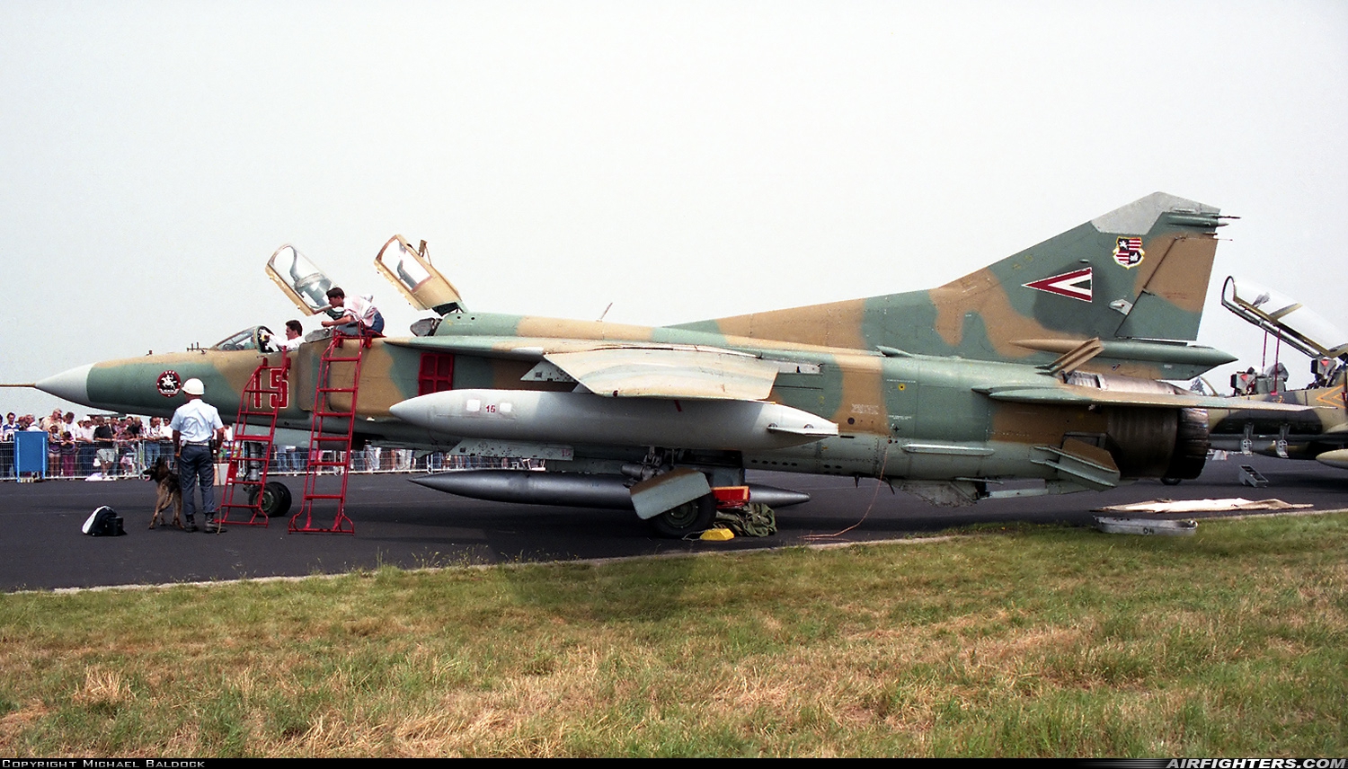 Hungary - Air Force Mikoyan-Gurevich MiG-23UB 15 at Eindhoven (- Welschap) (EIN / EHEH), Netherlands