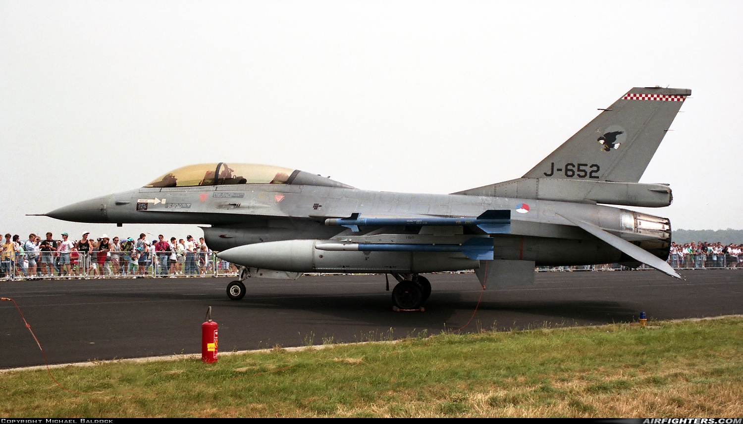 Netherlands - Air Force General Dynamics F-16B Fighting Falcon J-652 at Eindhoven (- Welschap) (EIN / EHEH), Netherlands