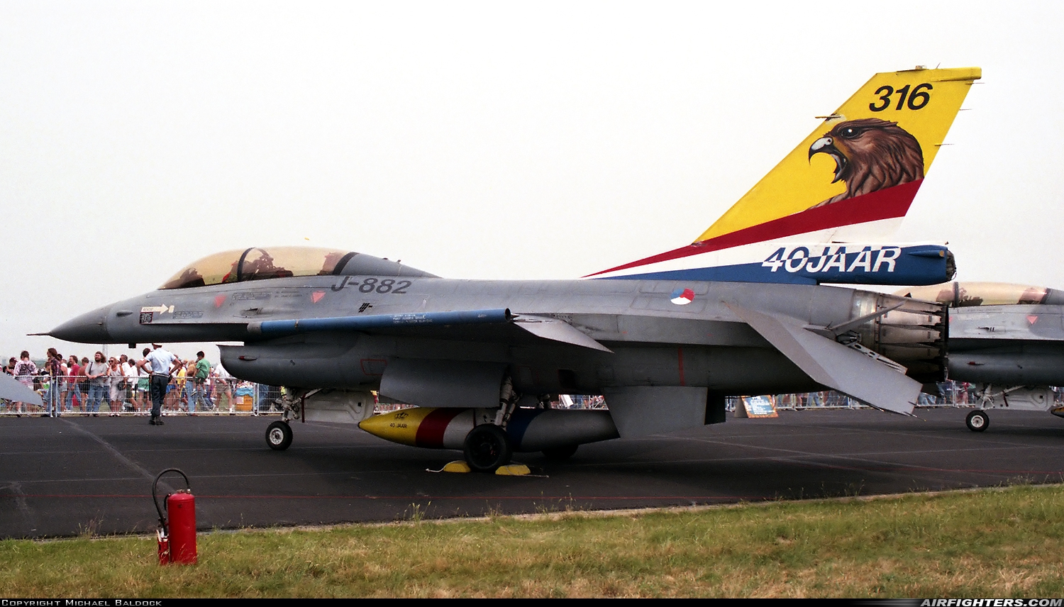 Netherlands - Air Force General Dynamics F-16B Fighting Falcon J-882 at Eindhoven (- Welschap) (EIN / EHEH), Netherlands