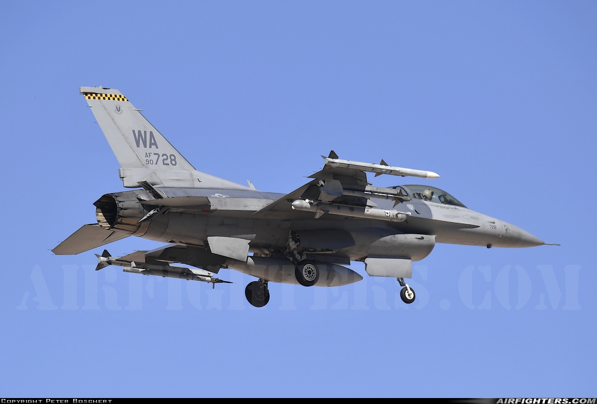 USA - Air Force General Dynamics F-16C Fighting Falcon 90-0728 at Las Vegas - Nellis AFB (LSV / KLSV), USA
