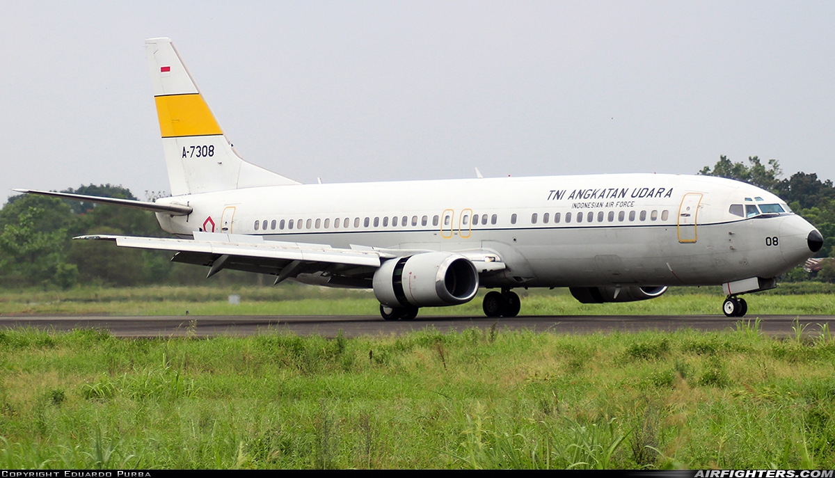 Indonesia - Air Force Boeing 737-4Y0 A-7308 at Medan - Polonia (MES / WIMM), Indonesia