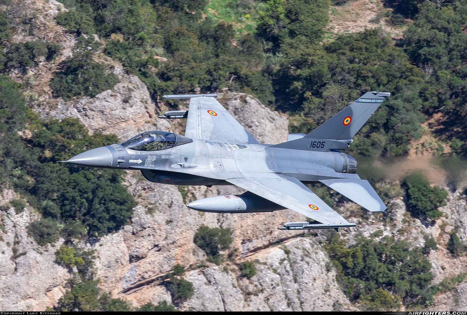 Romania - Air Force General Dynamics F-16AM Fighting Falcon 1605 at Off-Airport - Vouraikos Canyon, Greece