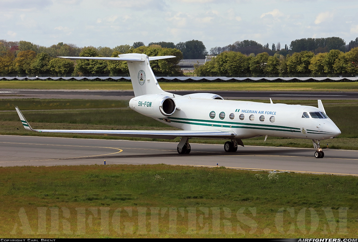 Nigeria - Air Force Gulfstream Aerospace G-550 (G-V-SP) 5N-FGW at Rotterdam (- Zestienhoven) (RTM / EHRD), Netherlands