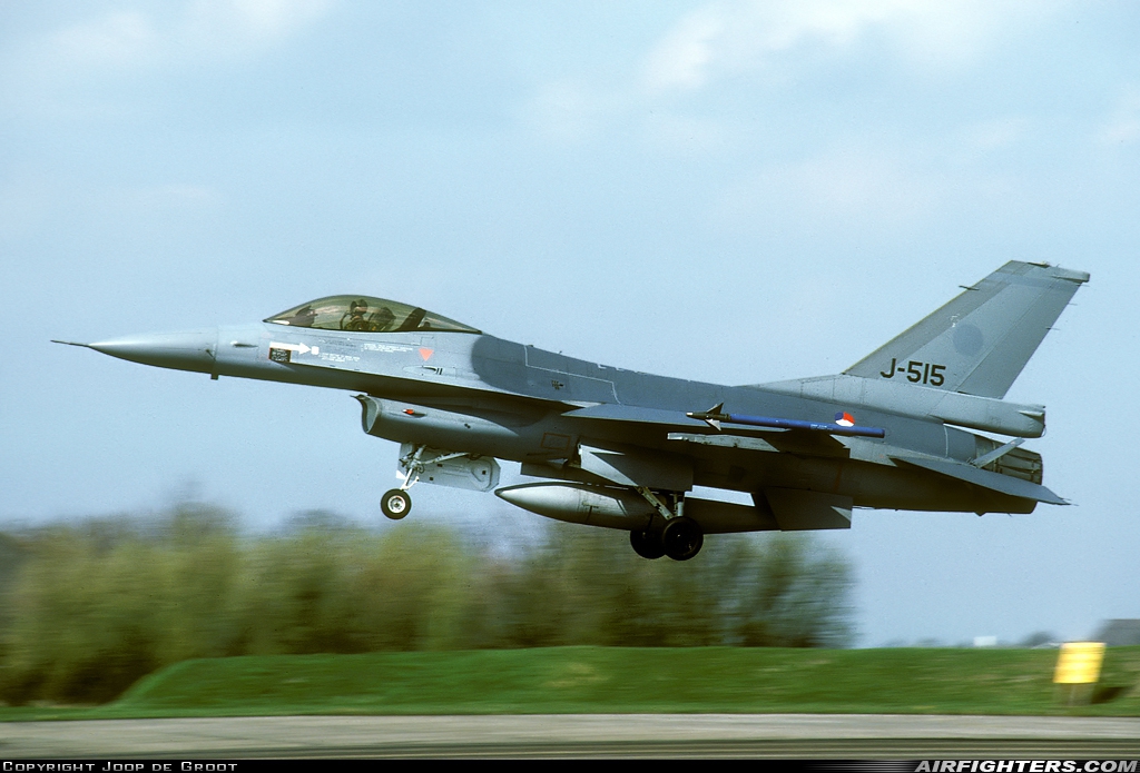 Netherlands - Air Force General Dynamics F-16A Fighting Falcon J-515 at Leeuwarden (LWR / EHLW), Netherlands