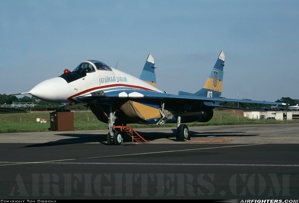 Ukraine - Air Force Mikoyan-Gurevich MiG-29A (9.12A) 103 WHITE at Fairford (FFD / EGVA), UK
