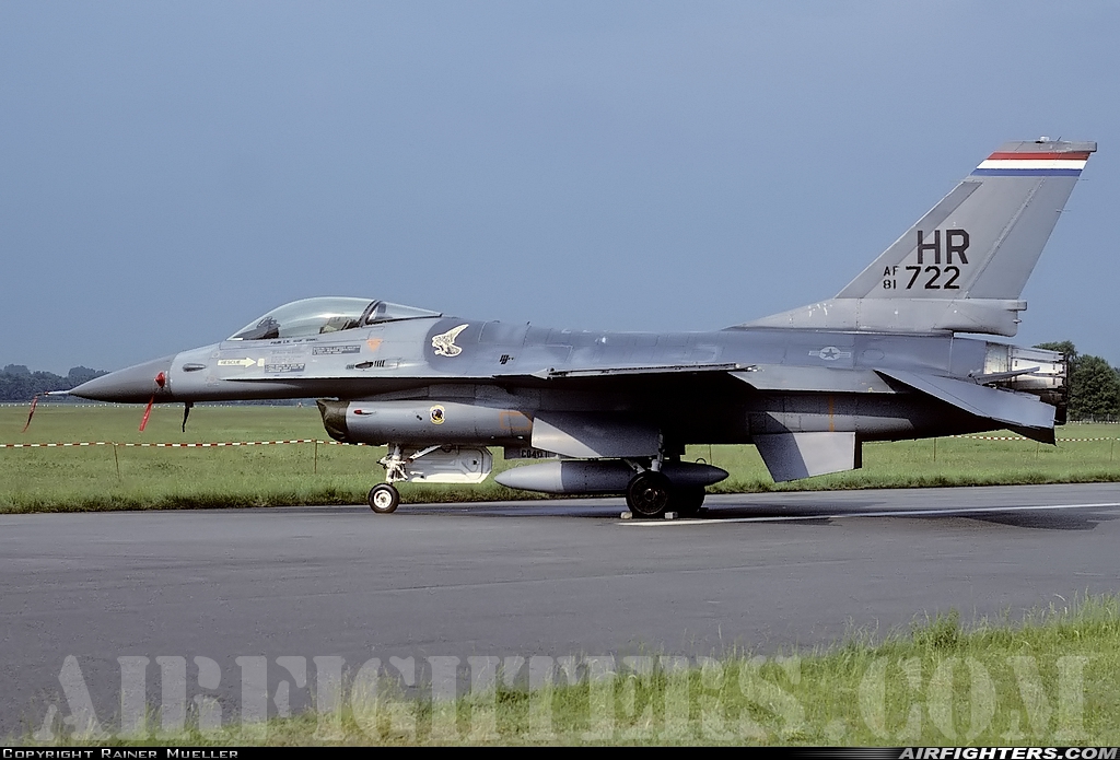 USA - Air Force General Dynamics F-16A Fighting Falcon 81-0722 at Munster / Osnabruck (- Greven) (FMO / EDDG), Germany