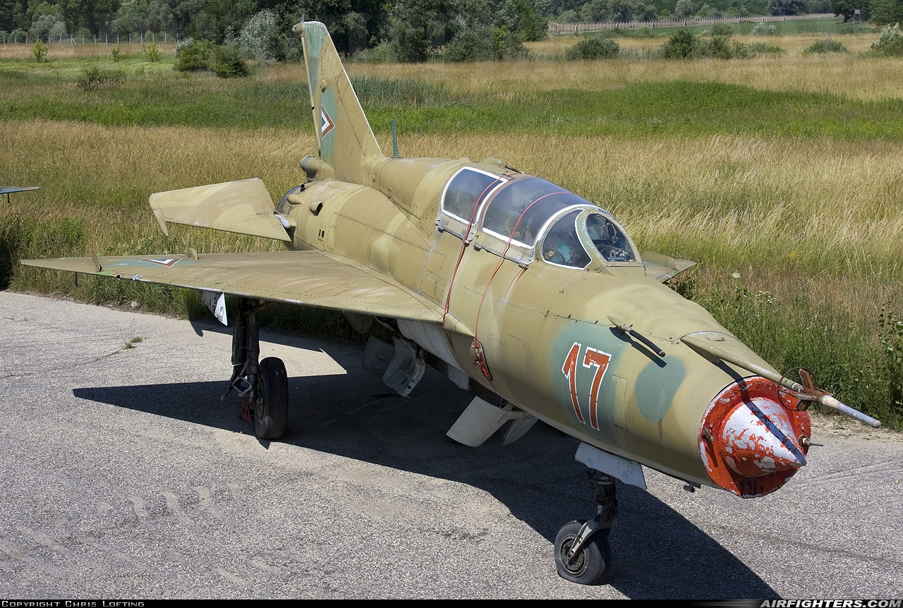 Hungary - Air Force Mikoyan-Gurevich MiG-21UM 17 at Papa (LHPA), Hungary