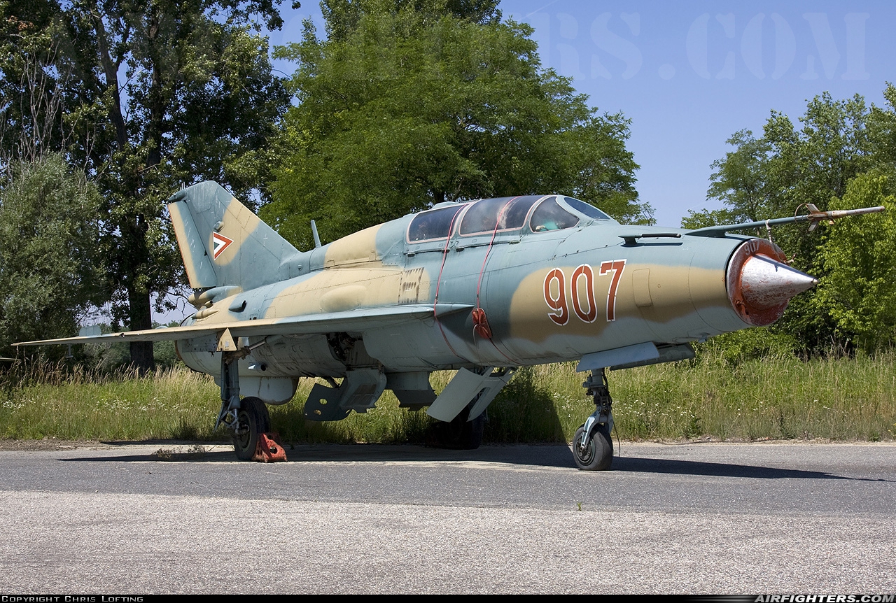 Hungary - Air Force Mikoyan-Gurevich MiG-21UM 907 at Papa (LHPA), Hungary