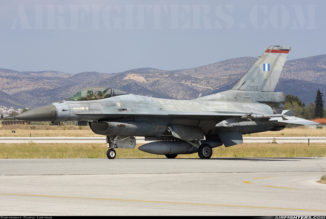 Greece - Air Force General Dynamics F-16C Fighting Falcon 058 at Nea Anghialos (VOL / LGBL), Greece