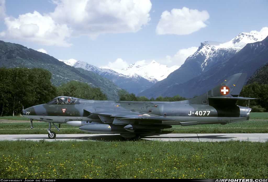 Switzerland - Air Force Hawker Hunter F58 J-4077 at Raron (LSTA), Switzerland