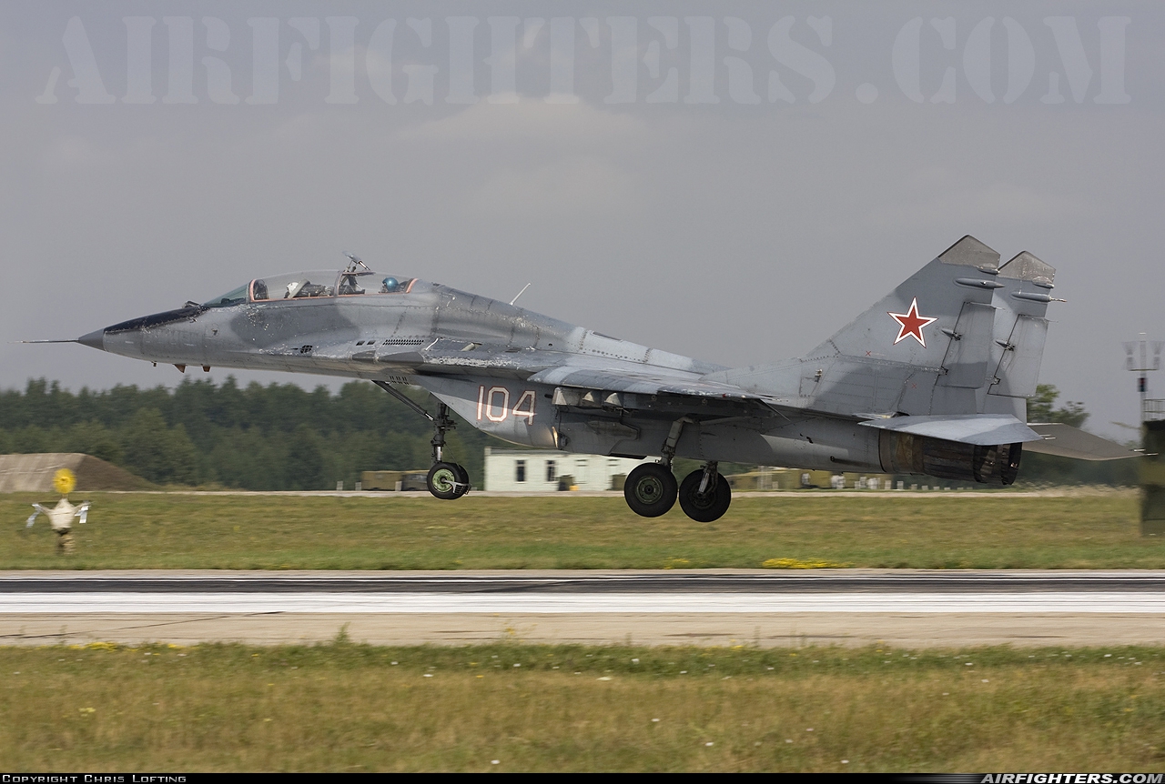 Russia - Air Force Mikoyan-Gurevich MiG-29UB (9.51) 104 WHITE at Lipetsk - Air Base (2 / West), Russia