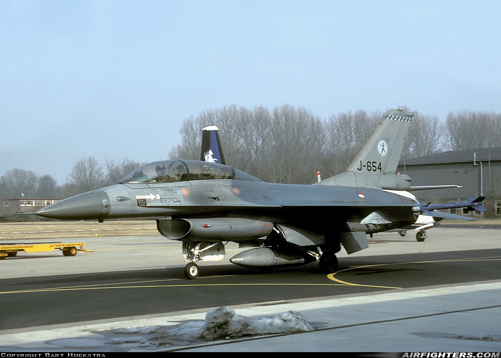 Netherlands - Air Force General Dynamics F-16B Fighting Falcon J-654 at Leeuwarden (LWR / EHLW), Netherlands