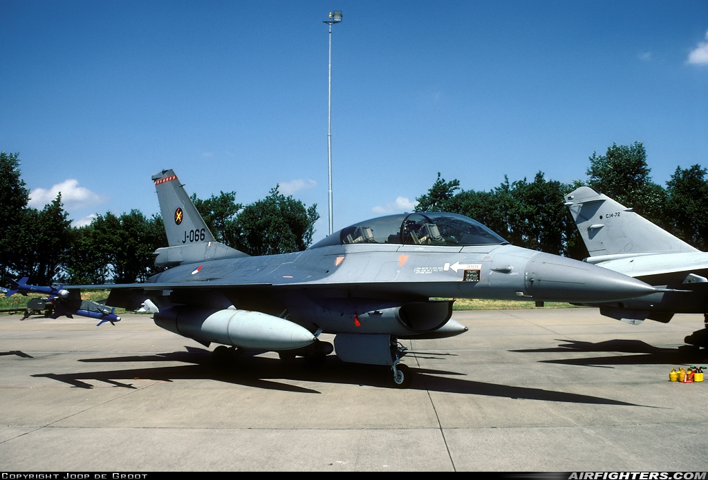 Netherlands - Air Force General Dynamics F-16B Fighting Falcon J-066 at Leeuwarden (LWR / EHLW), Netherlands