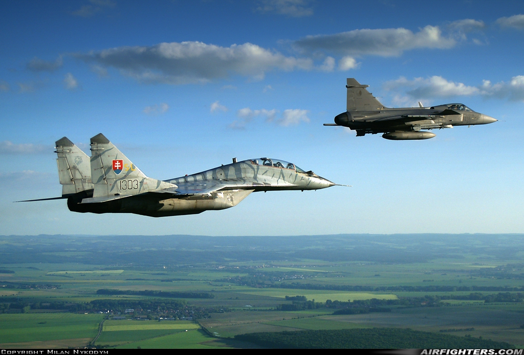 Slovakia - Air Force Mikoyan-Gurevich MiG-29UBS (9.51) 1303 at In Flight, Czech Republic