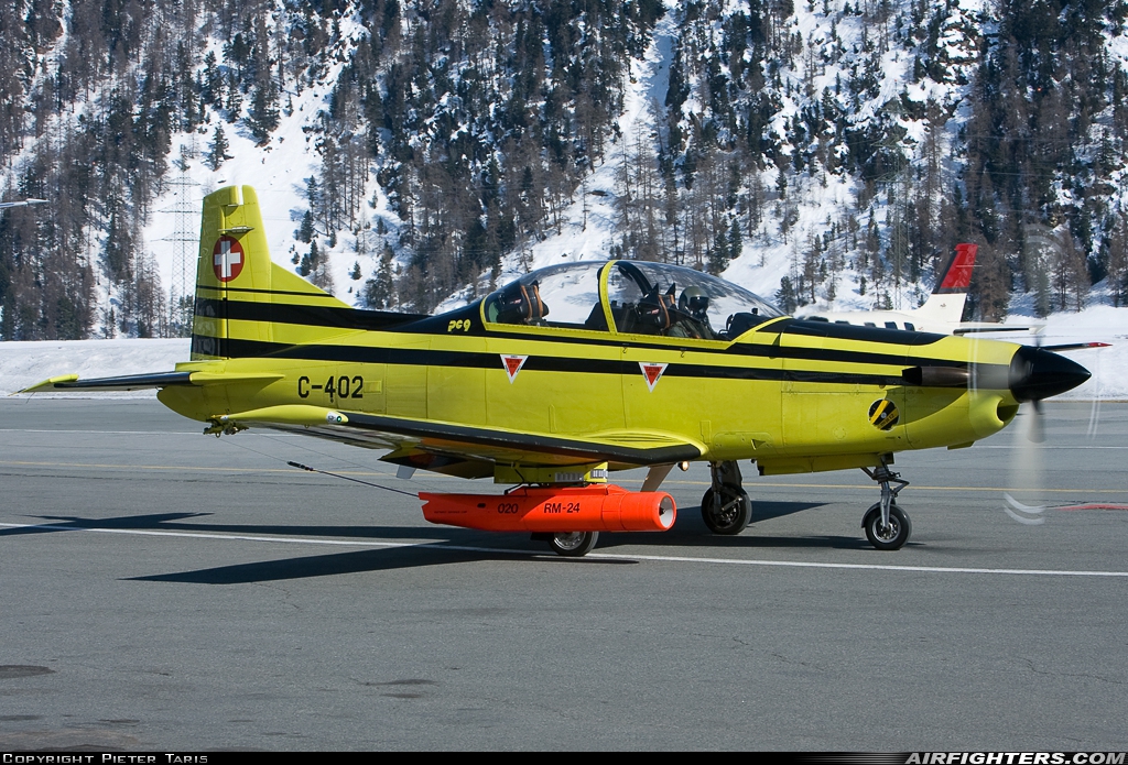 Switzerland - Air Force Pilatus PC-9A C-402 at Samedan (St. Moritz) - Oberengadin (SMV / LSZS), Switzerland