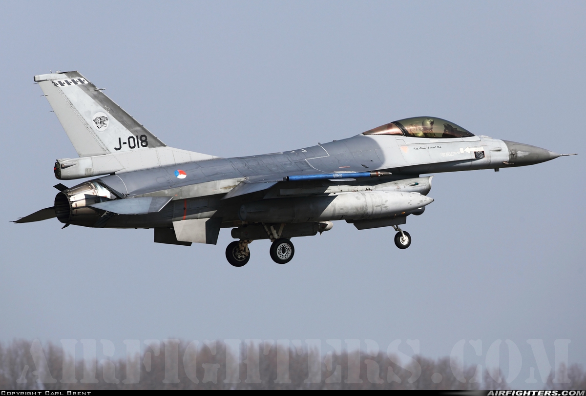 Netherlands - Air Force General Dynamics F-16AM Fighting Falcon J-018 at Leeuwarden (LWR / EHLW), Netherlands