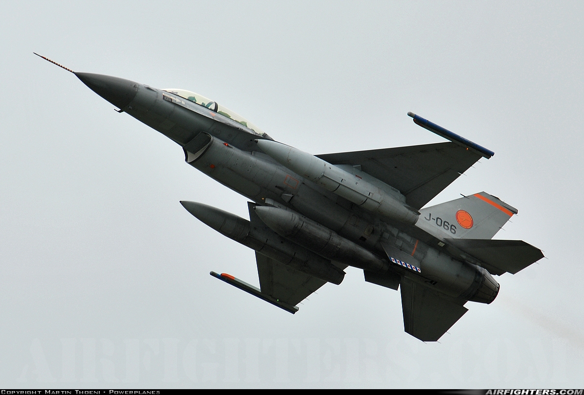 Netherlands - Air Force General Dynamics F-16BM Fighting Falcon J-066 at Leeuwarden (LWR / EHLW), Netherlands