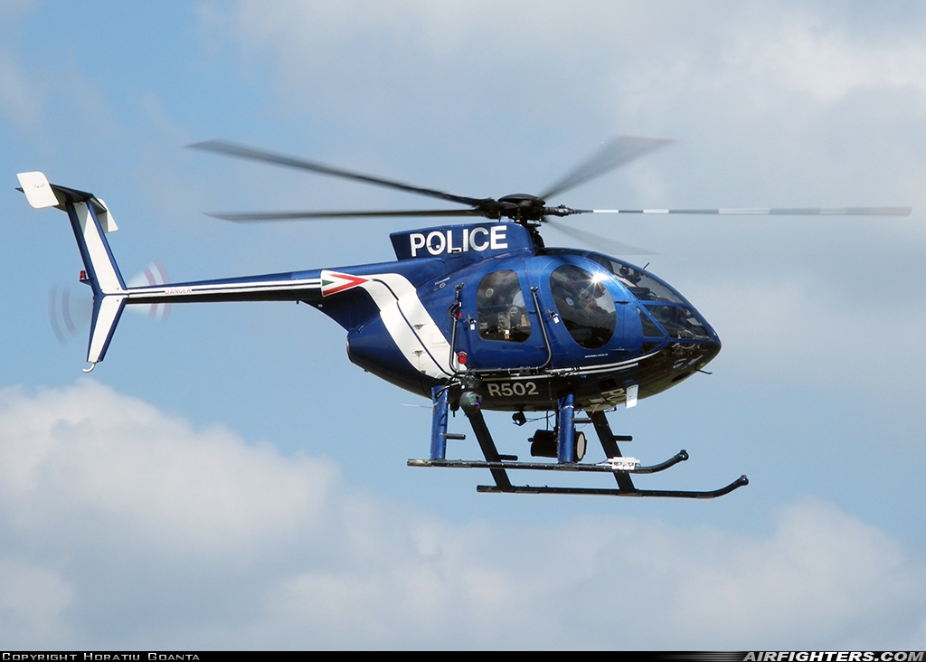Hungary - Police MD Helicopters MD-500E Explorer (369E) R-502 at Kecskemet (LHKE), Hungary