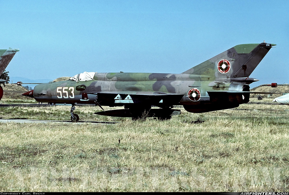 Bulgaria - Air Force Mikoyan-Gurevich MiG-21bis LASUR 553 at Graf Ignatievo (LBPG), Bulgaria