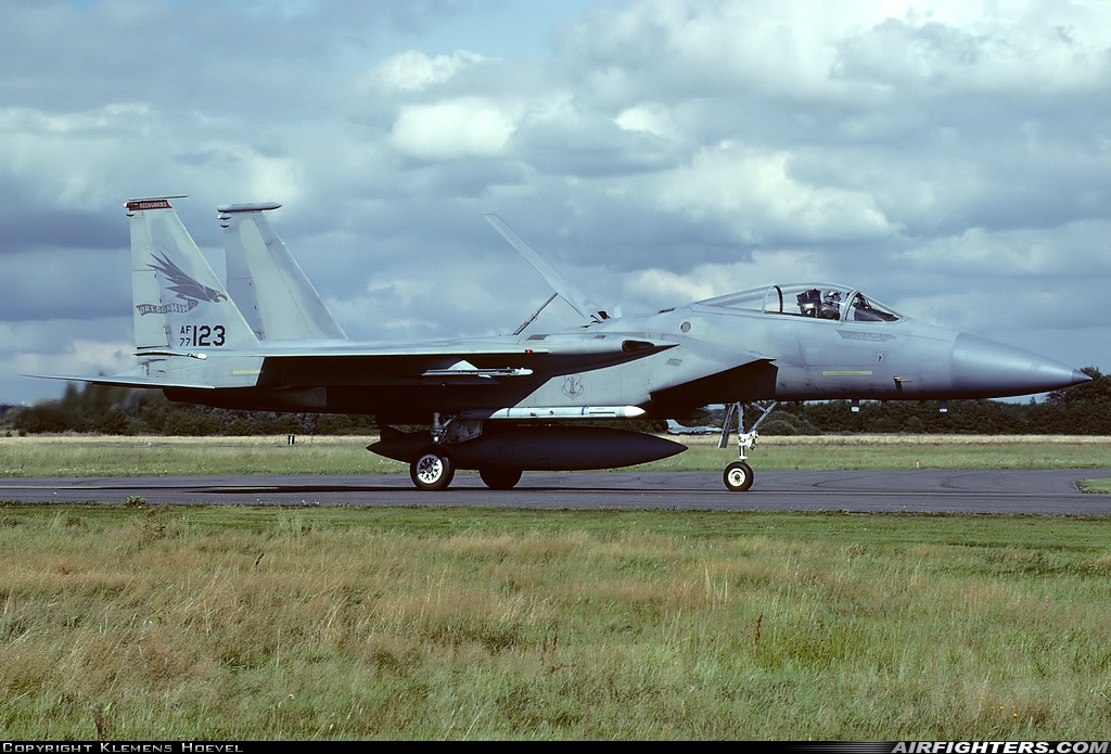 USA - Air Force McDonnell Douglas F-15A Eagle 77-0123 at Aalborg (AAL / EKYT), Denmark