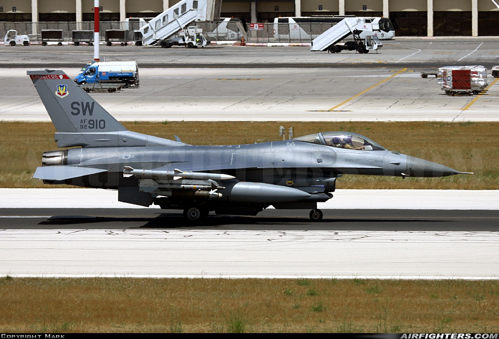 USA - Air Force General Dynamics F-16C Fighting Falcon 92-3910 at Luqa - Malta International (MLA / LMML), Malta