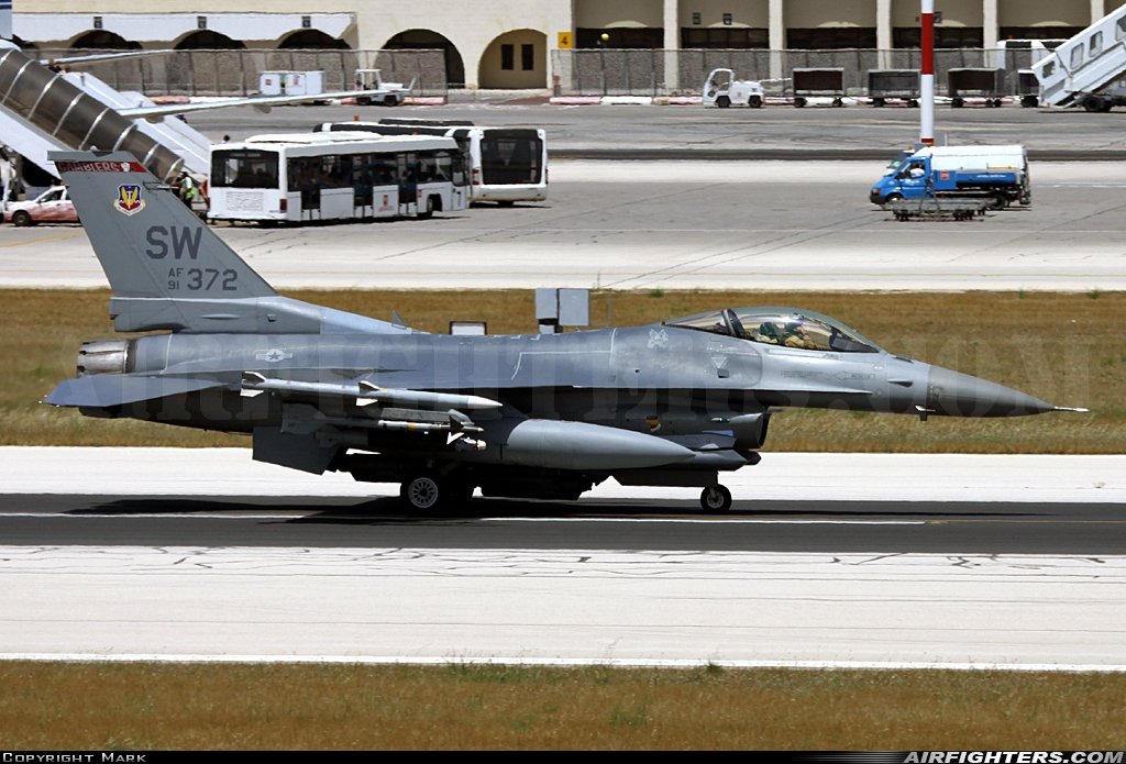 USA - Air Force General Dynamics F-16C Fighting Falcon 91-0372 at Luqa - Malta International (MLA / LMML), Malta