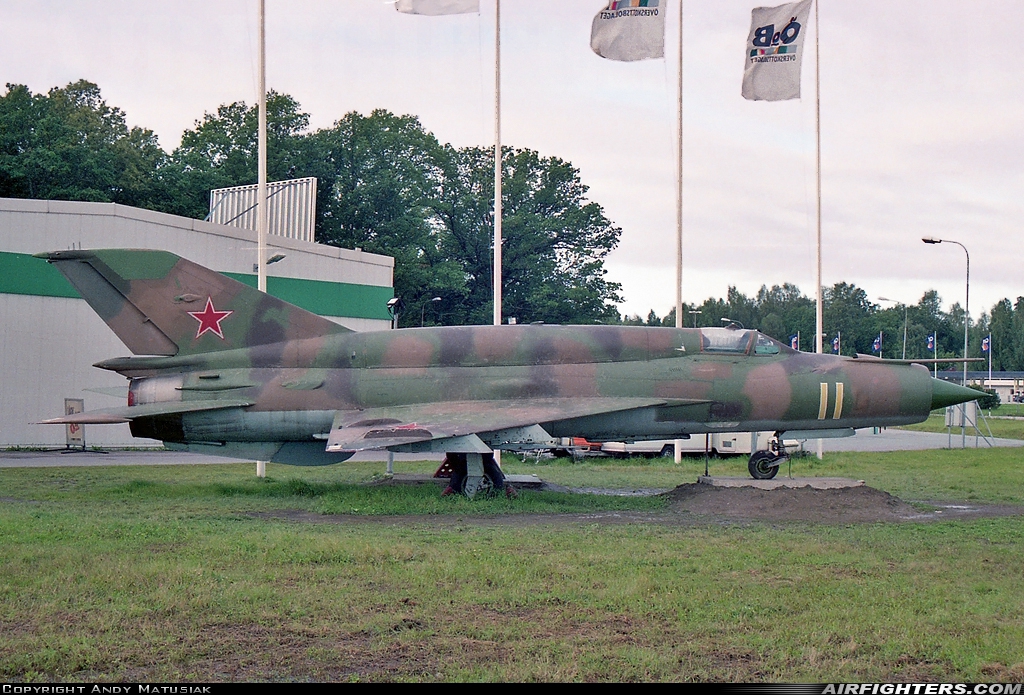 Russia - Air Force Mikoyan-Gurevich MiG-21SMT 11 YELLOW at Off-Airport - Arboga, Sweden