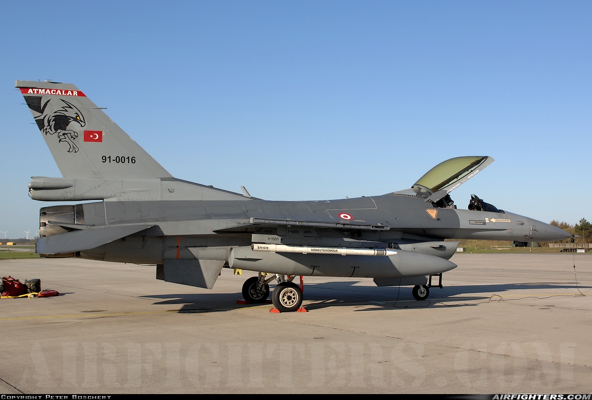 Türkiye - Air Force General Dynamics F-16C Fighting Falcon 91-0016 at Wittmundhafen (Wittmund) (ETNT), Germany